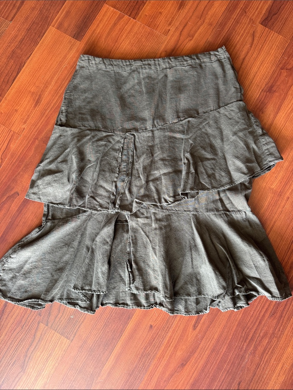 Zara Olive Tiered Ruffle Skirt